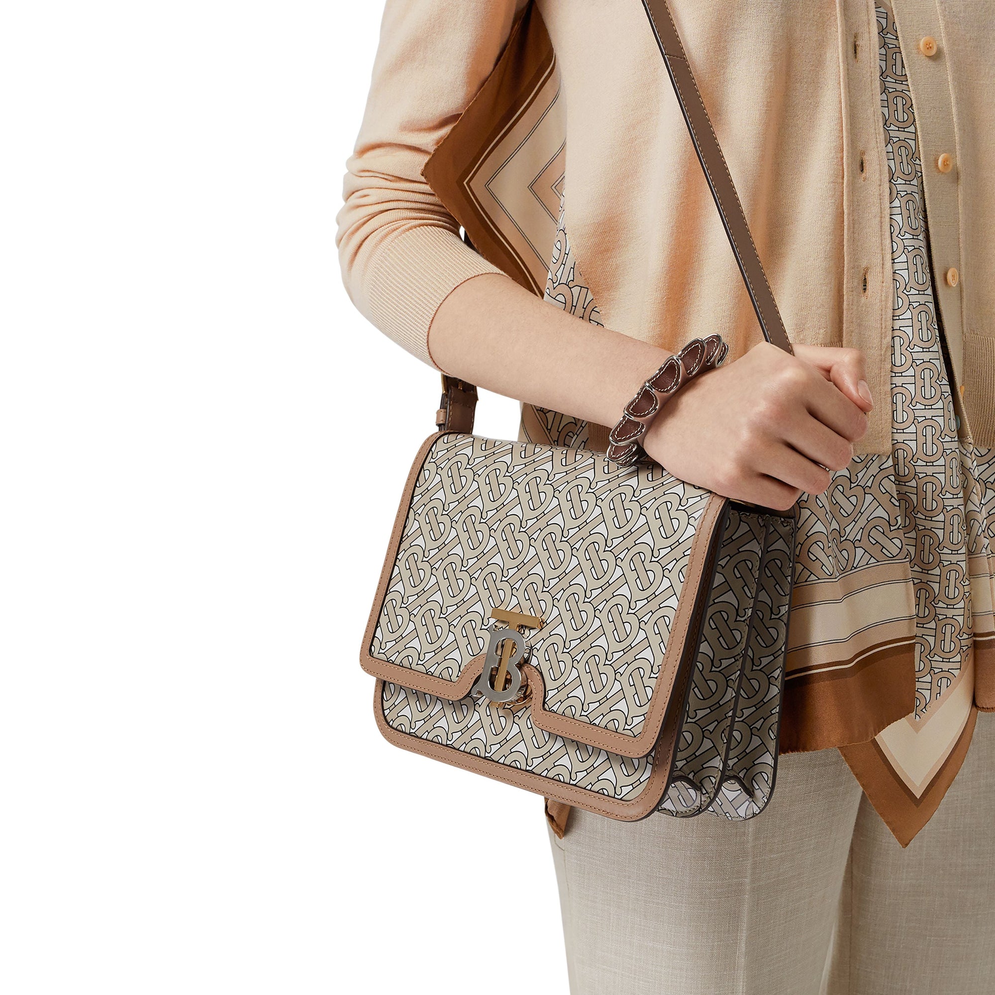Cardigan en laine avec foulard Monogram - Pale Fawn