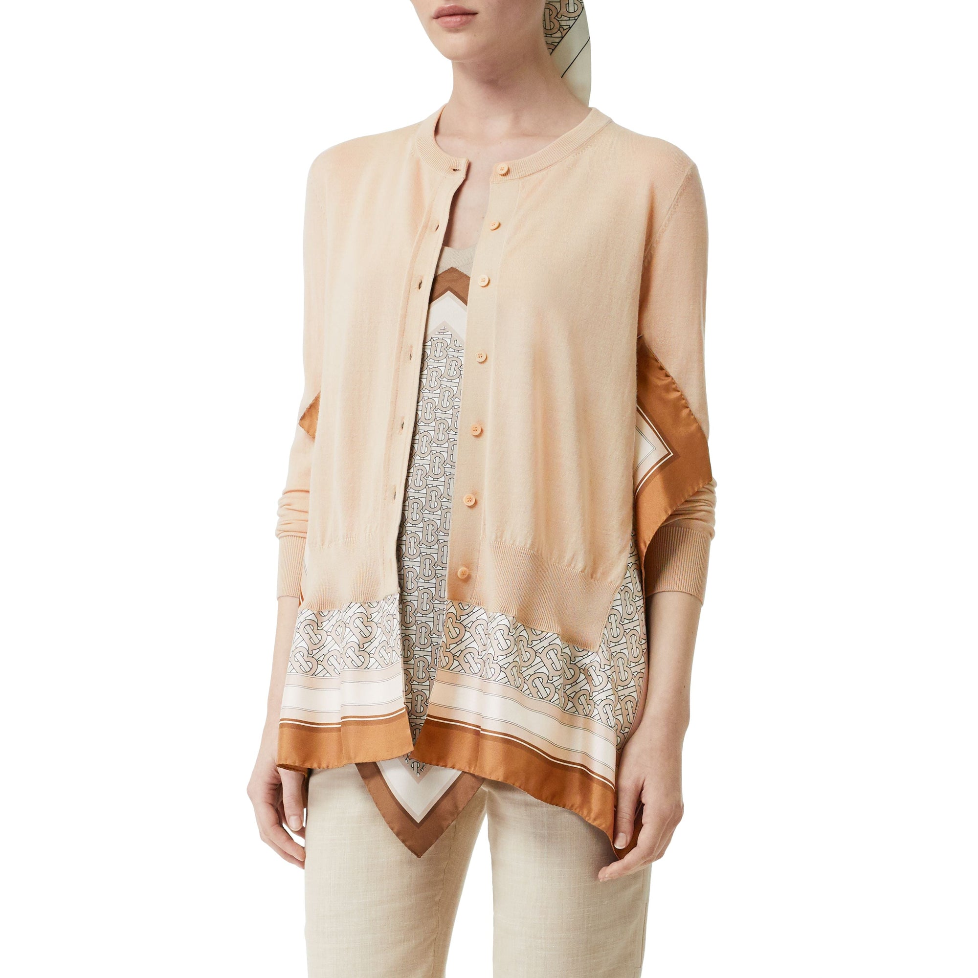 Cardigan en laine avec foulard Monogram - Pale Fawn