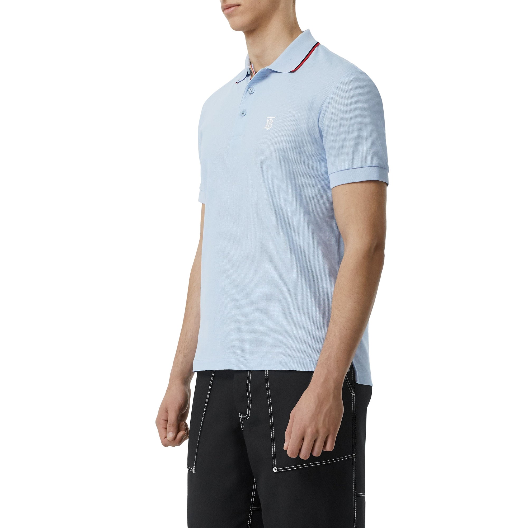 Polo à rayures iconique en piqué de coton - Pale Blue