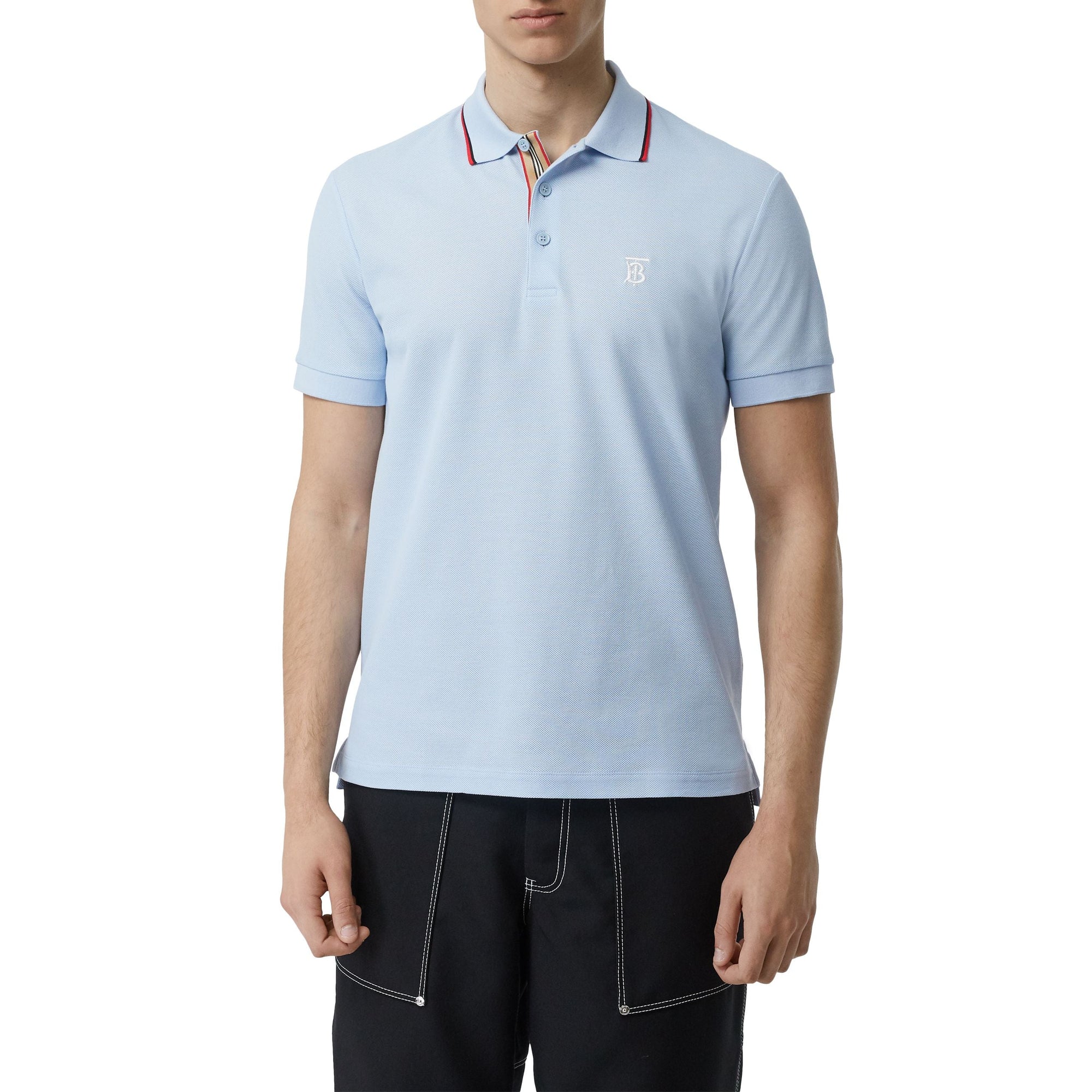 Polo à rayures iconique en piqué de coton - Pale Blue