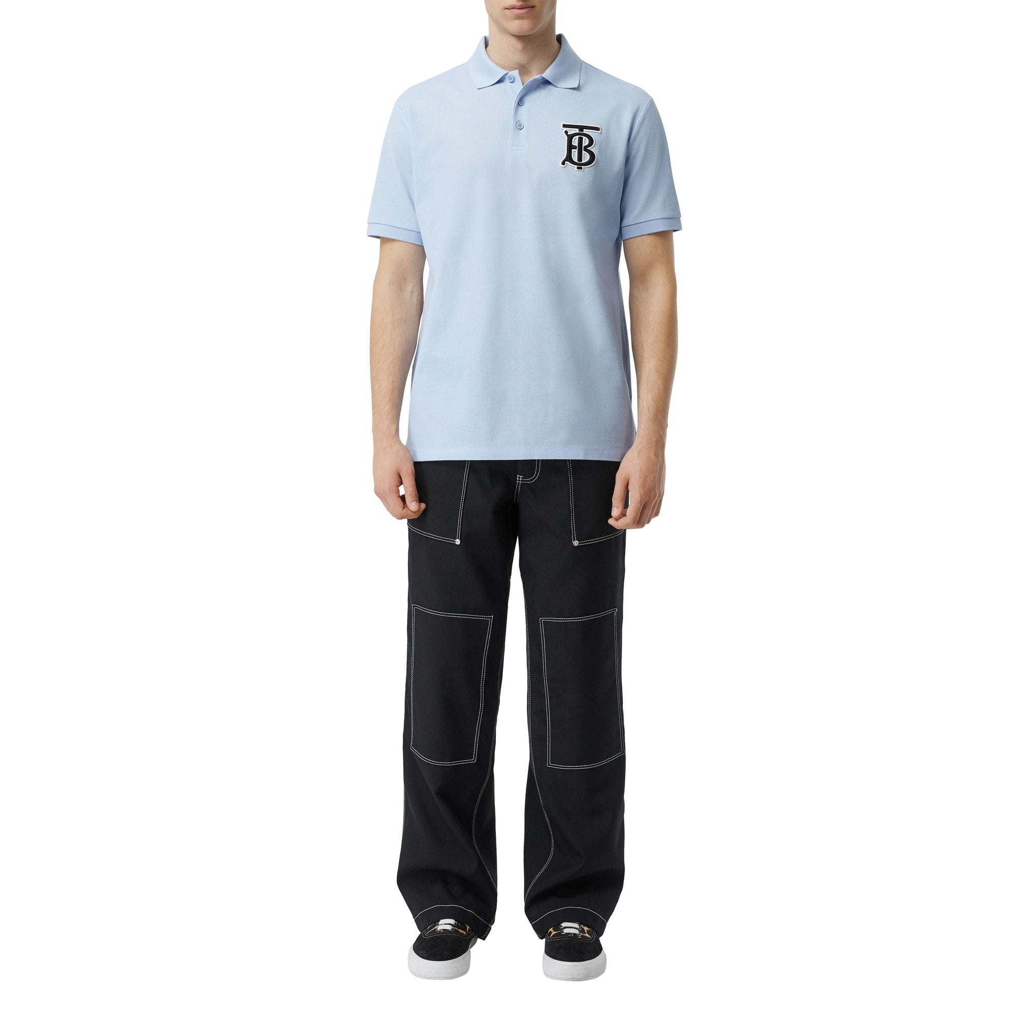 Polo oversize en piqué de coton Monogram - Pale Blue