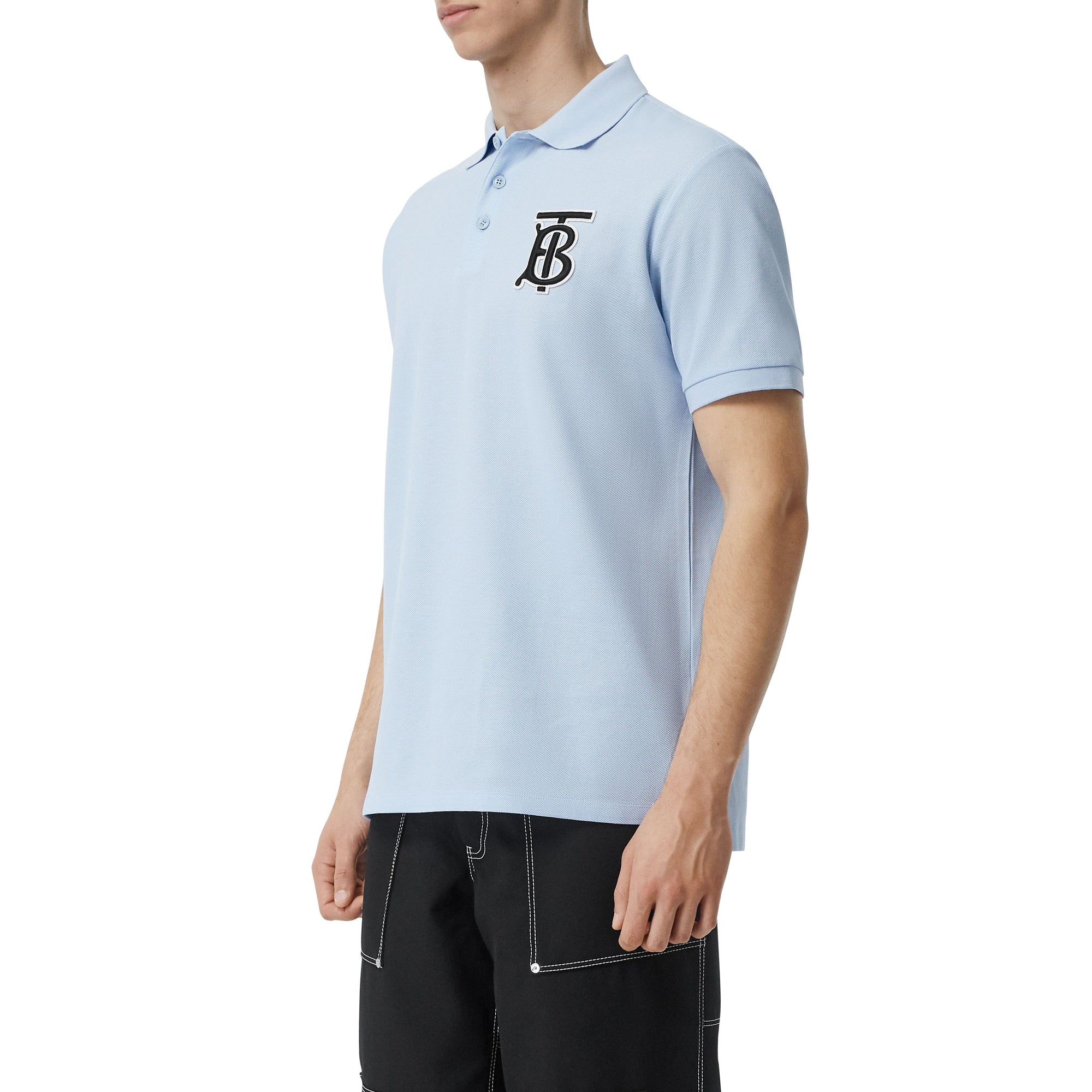 Polo oversize en piqué de coton Monogram - Pale Blue