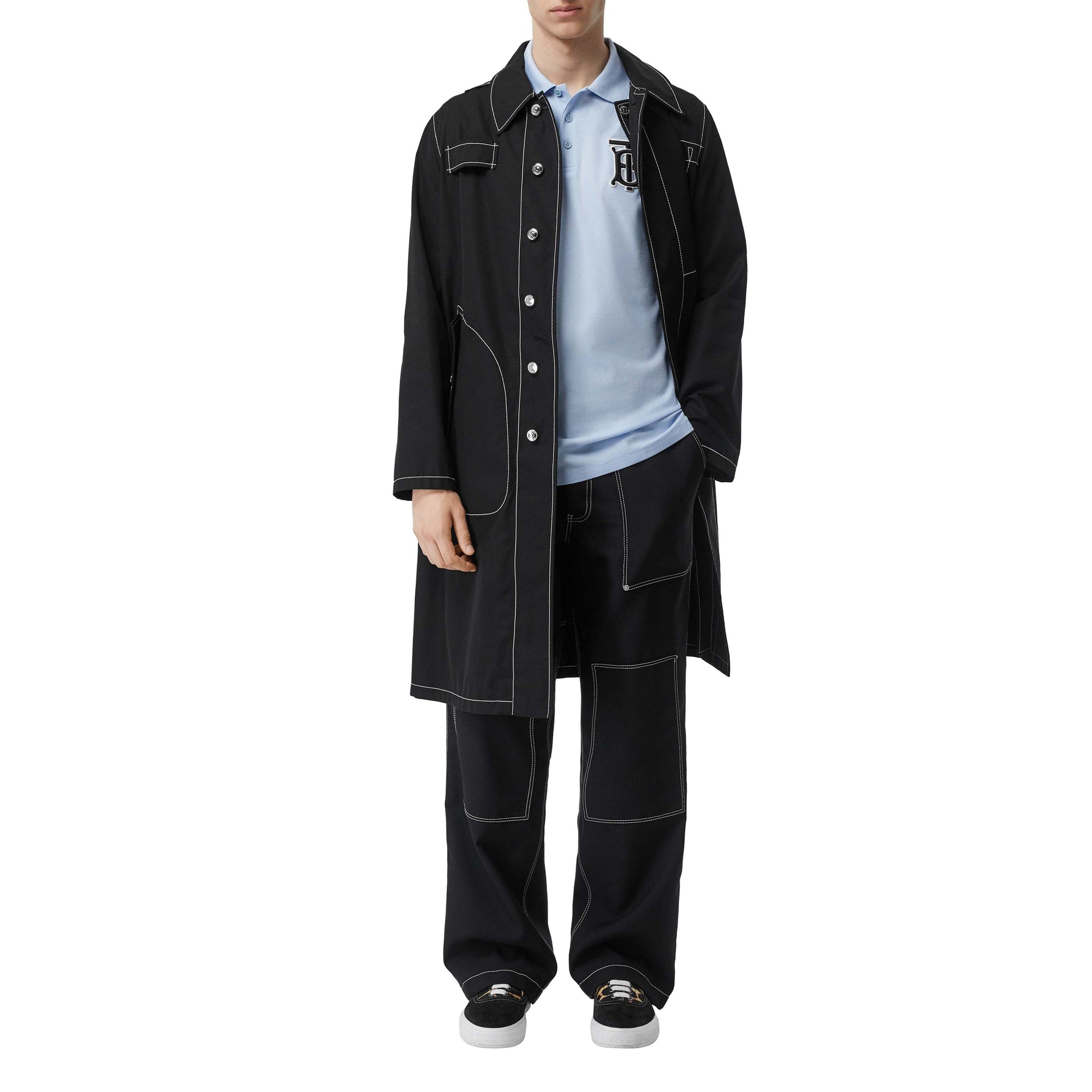 Polo oversize en piqué de coton Monogram - Pale Blue