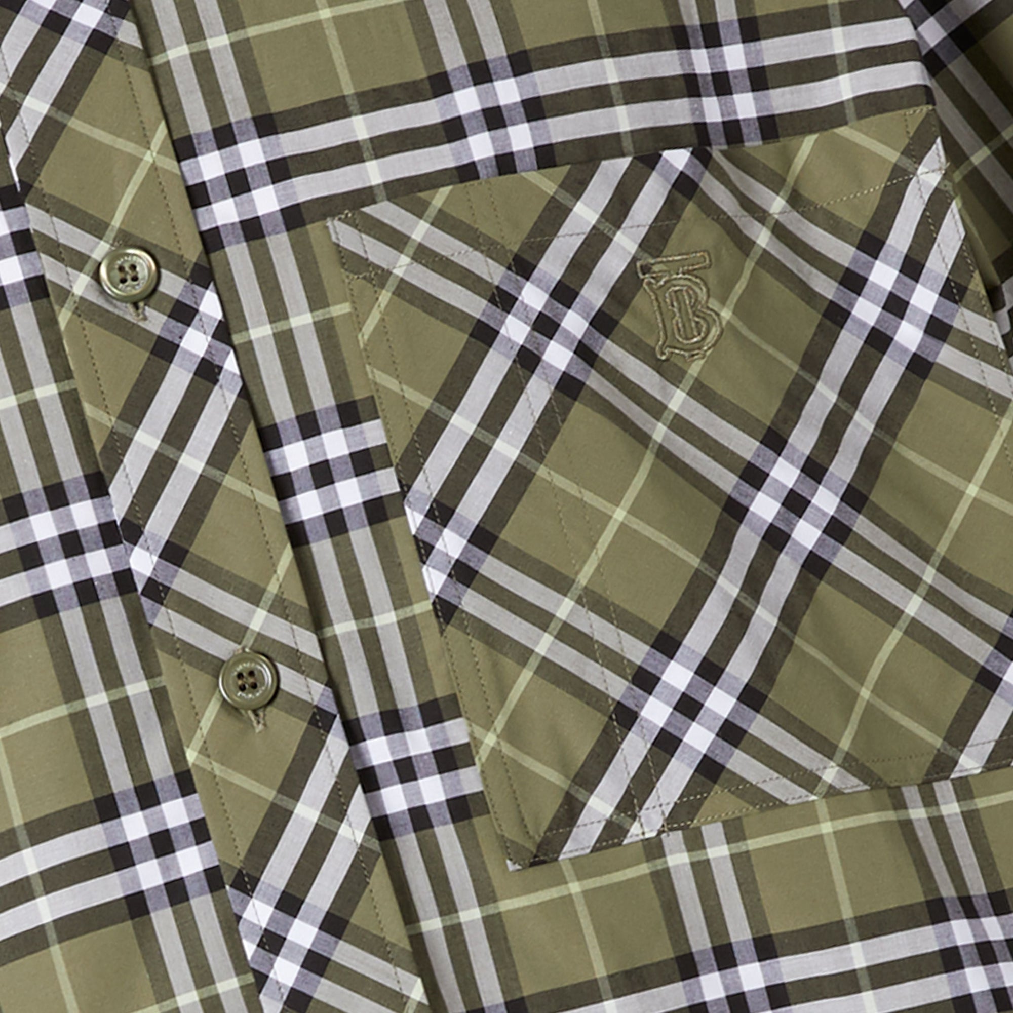 Chemise à manches courtes en coton stretch micro-check - Chalk Green