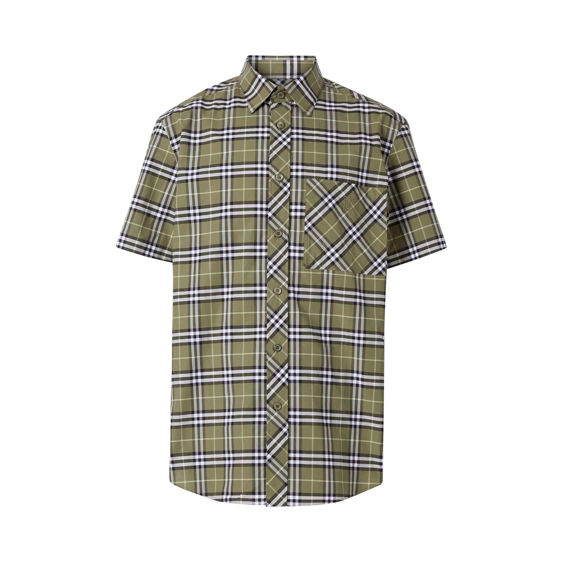 Chemise à manches courtes en coton stretch micro-check - Chalk Green