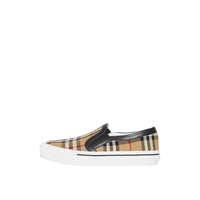 Sneakers sans lacets en cuir et Vintage check - Archive Beige