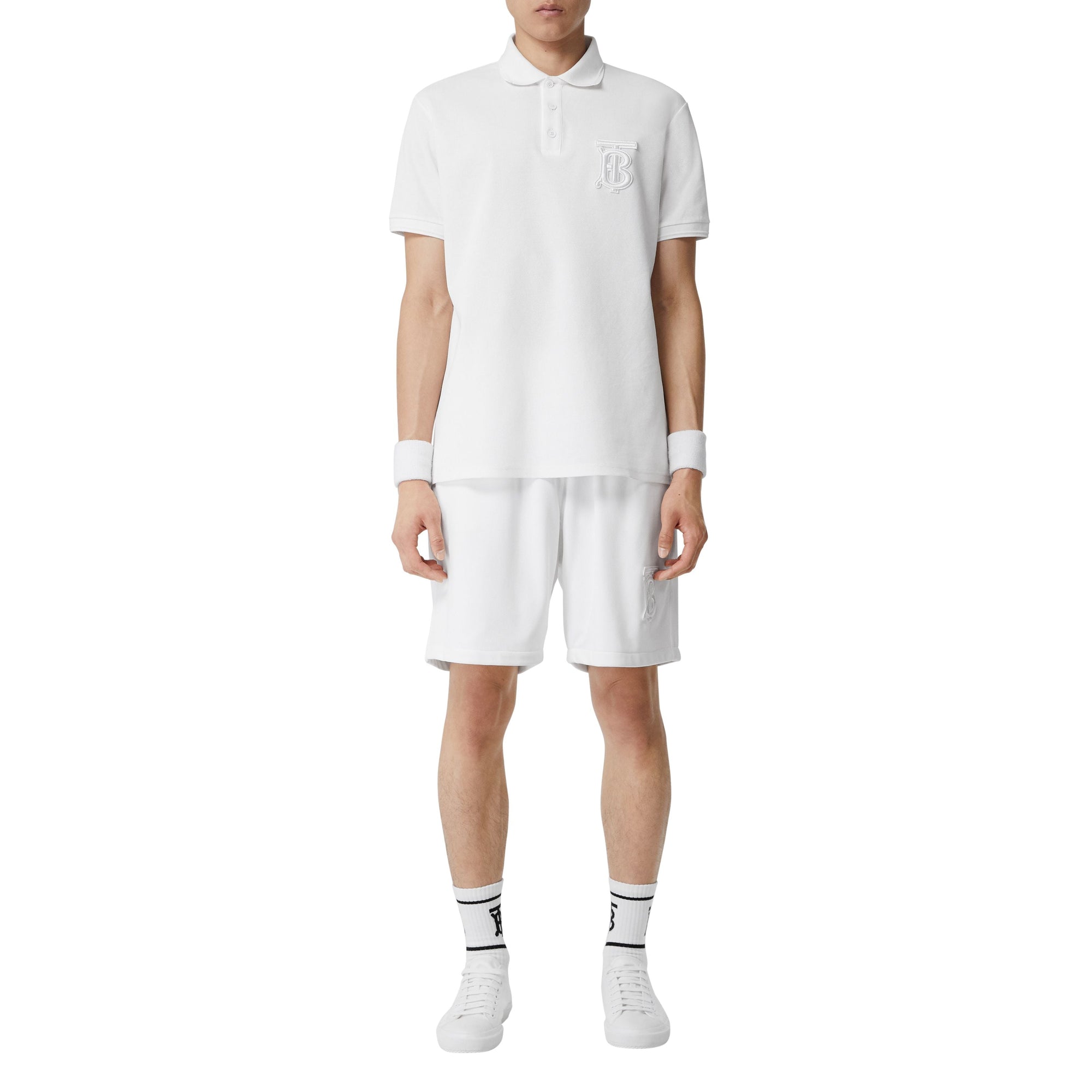 Polo oversize en piqué de coton Monogram - White