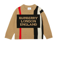 Pull en laine avec rayures iconiques et logo en intarsia - Archive Beige