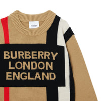 Pull en laine avec rayures iconiques et logo en intarsia - Archive Beige