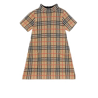 Robe en jacquard de laine mérinos check - Archive Beige