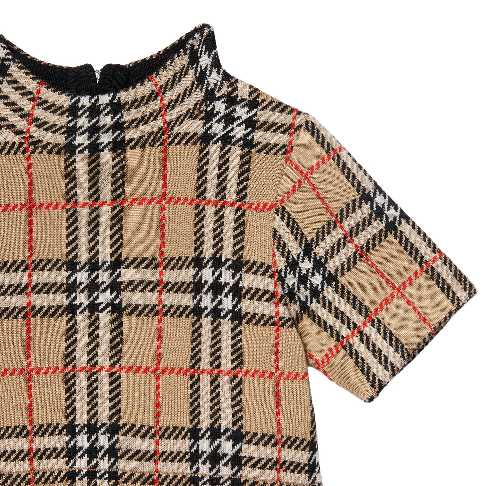 Robe en jacquard de laine mérinos check - Archive Beige