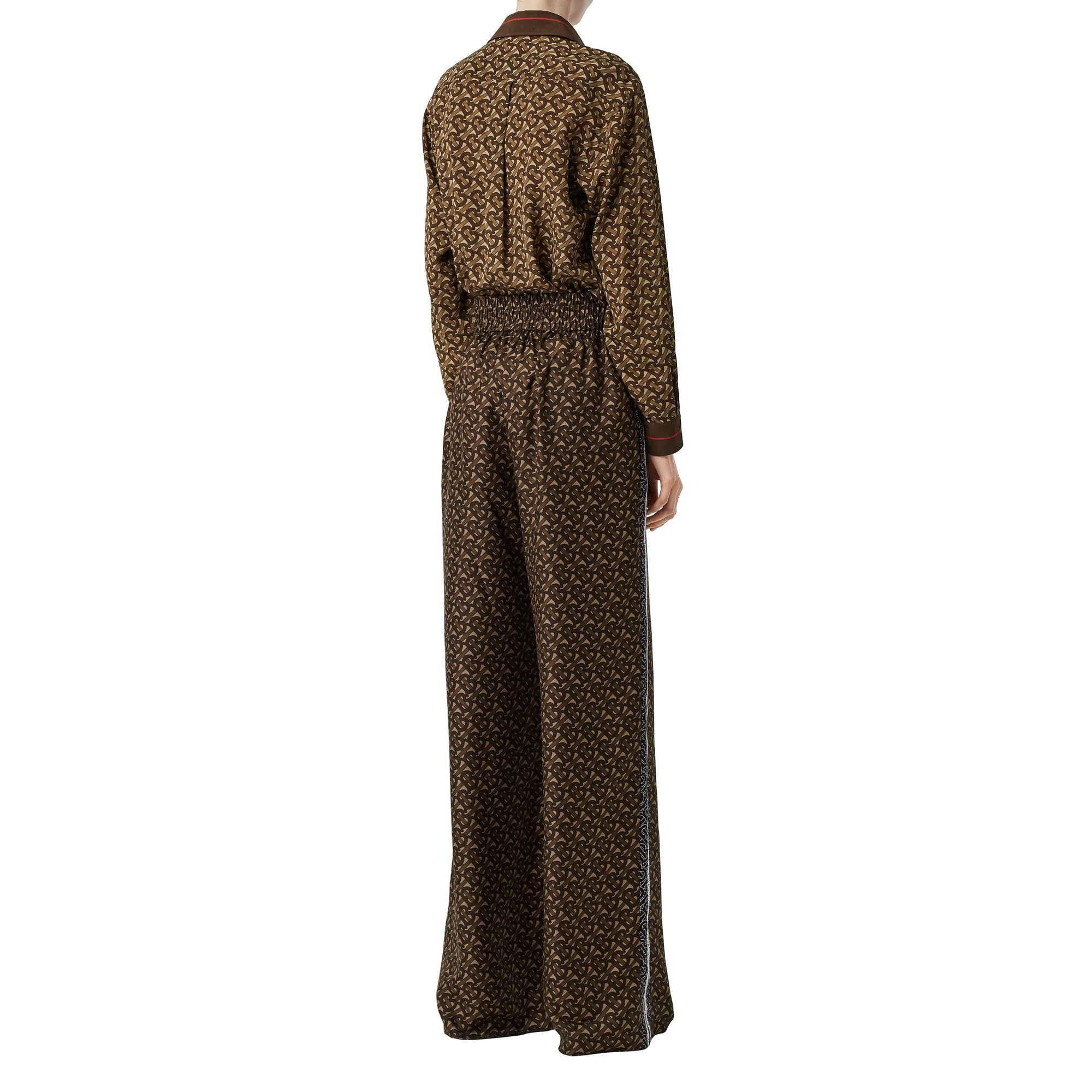 Pantalon ample en soie rayé Monogram - Bridle Brown
