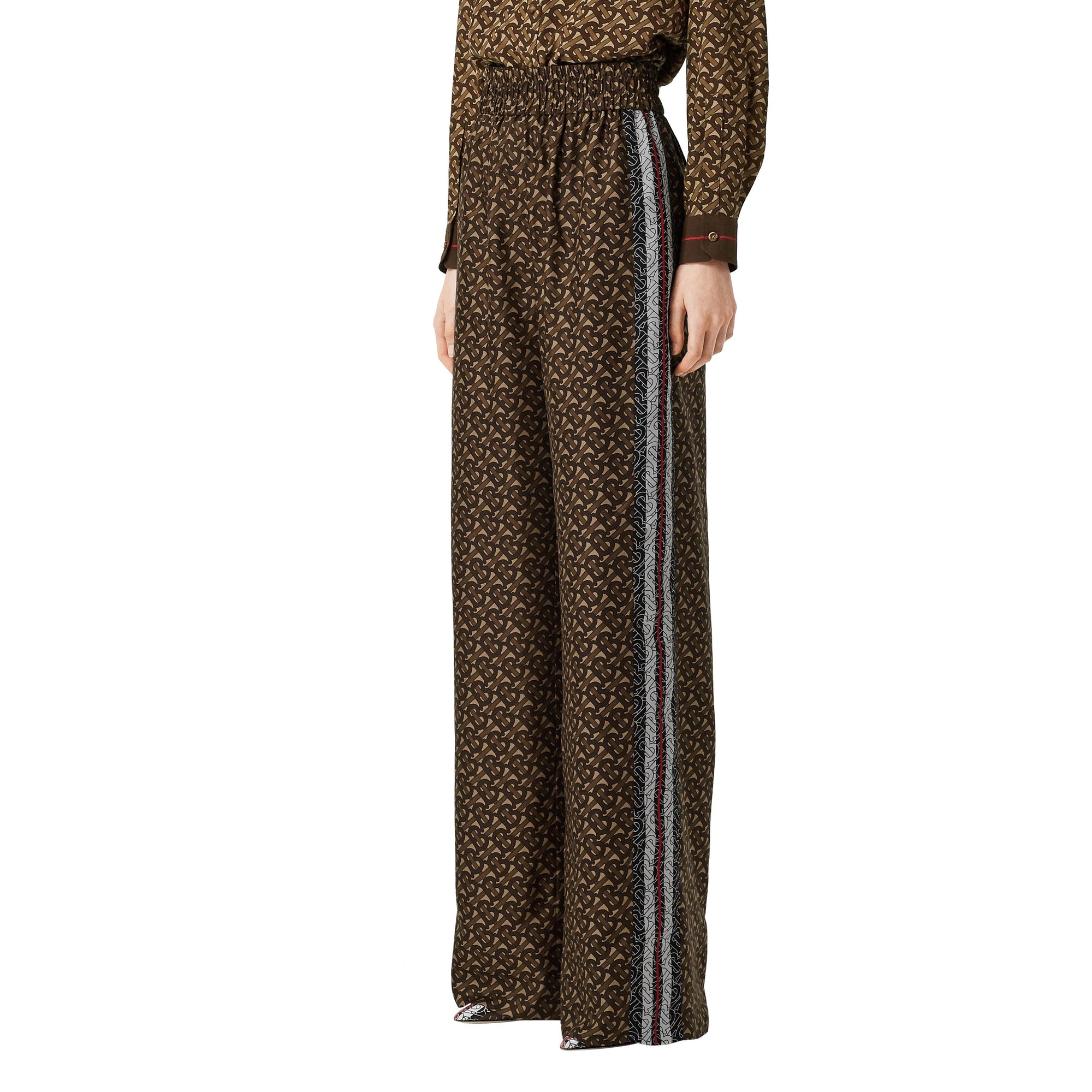 Pantalon ample en soie rayé Monogram - Bridle Brown