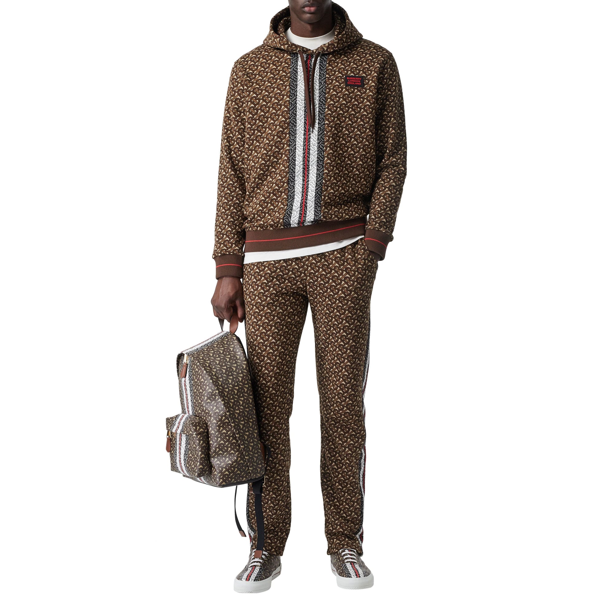 Pantalon de survêtement en coton rayé Monogram - Bridle Brown