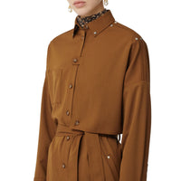Robe chemise ceinturée en sergé de laine mélangé - Maple