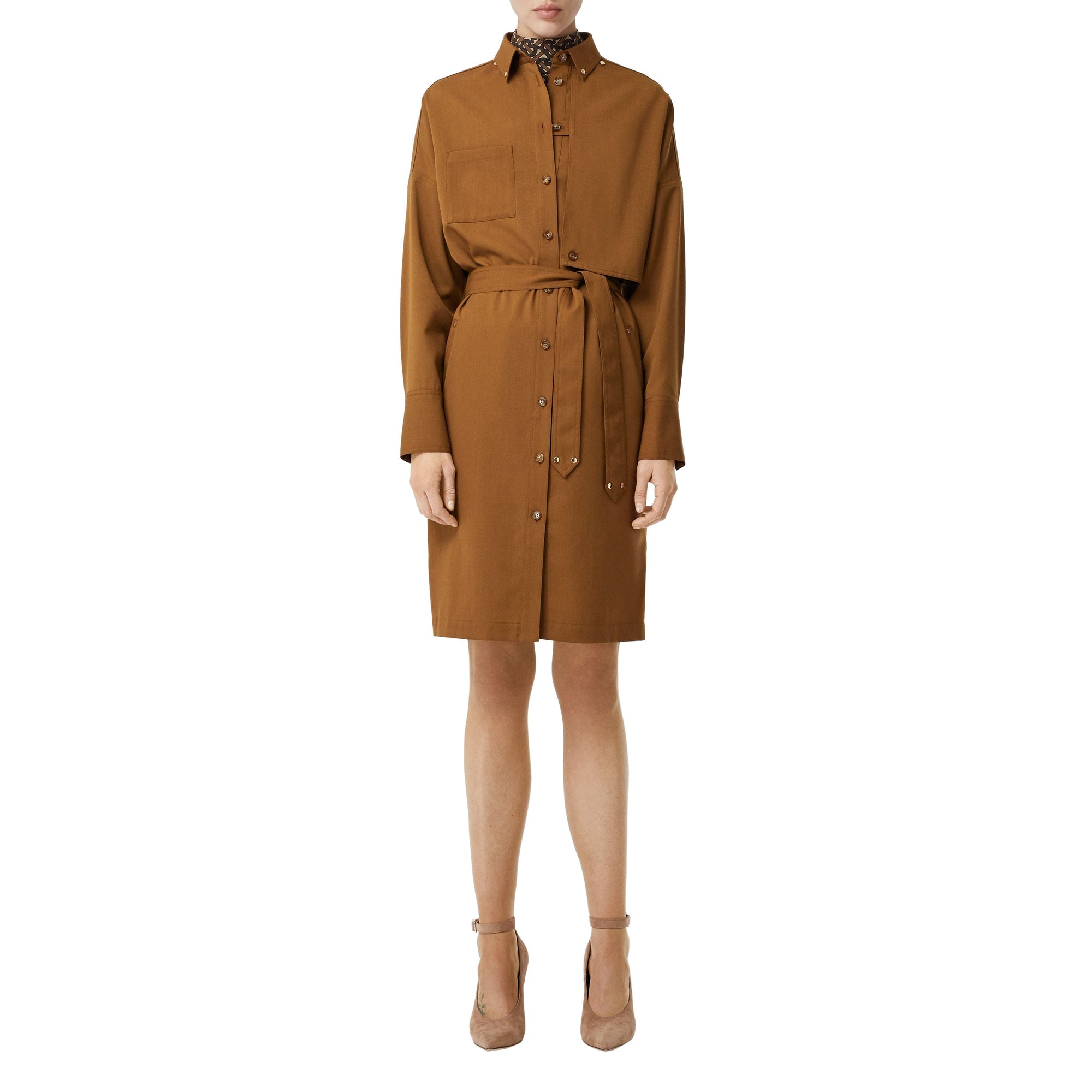 Robe chemise ceinturée en sergé de laine mélangé - Maple