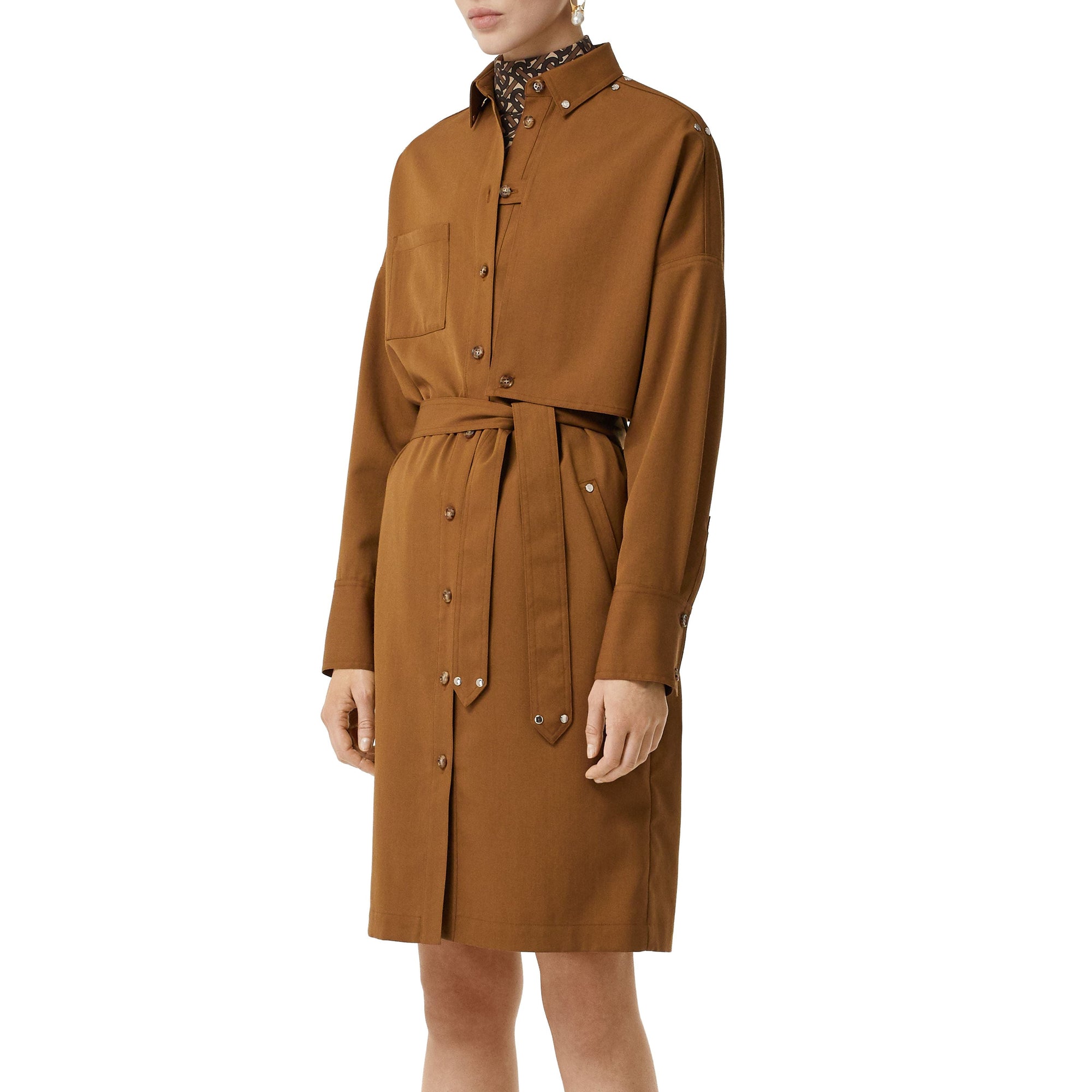 Robe chemise ceinturée en sergé de laine mélangé - Maple