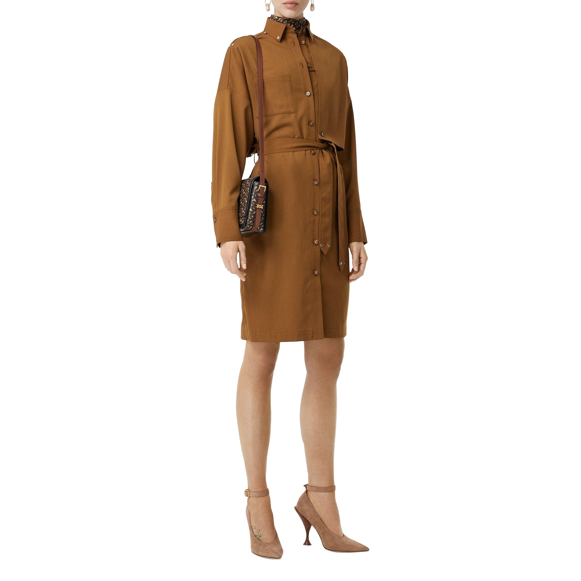Robe chemise ceinturée en sergé de laine mélangé - Maple