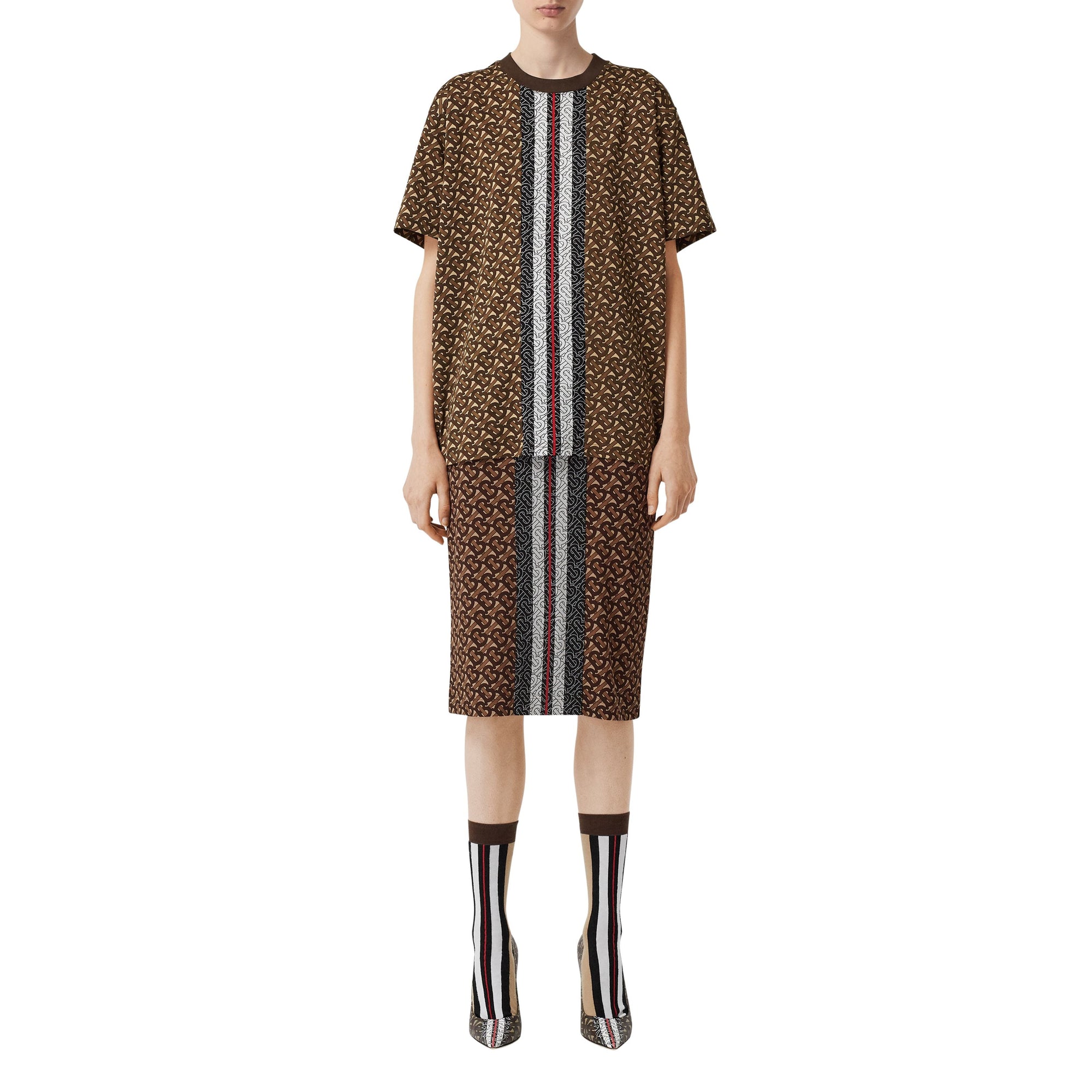 T-shirt oversize en coton rayé Monogram - Bridle Brown