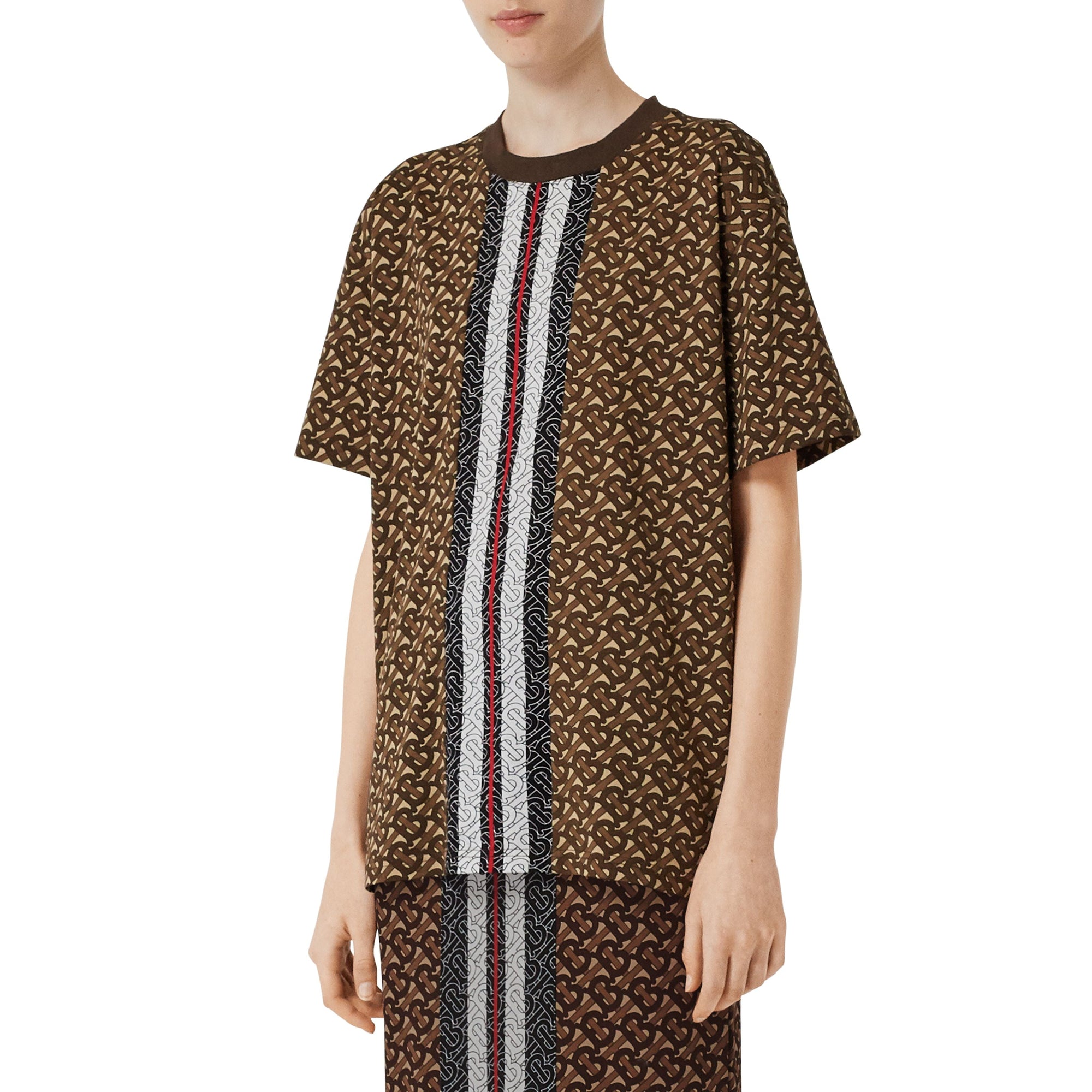 T-shirt oversize en coton rayé Monogram - Bridle Brown