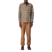 Chemise classique en coton check façon patchwork - Archive Beige