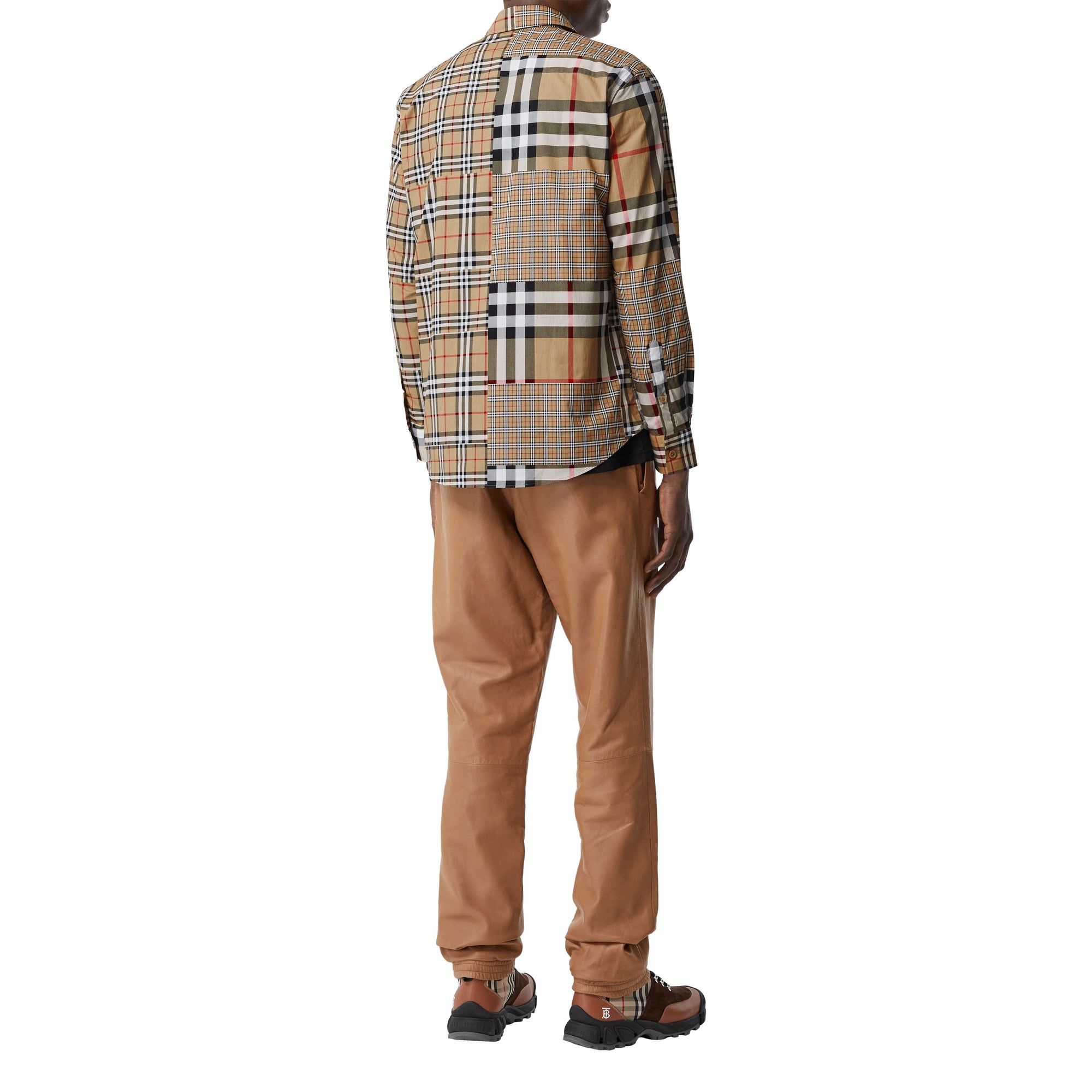 Chemise classique en coton check façon patchwork - Archive Beige
