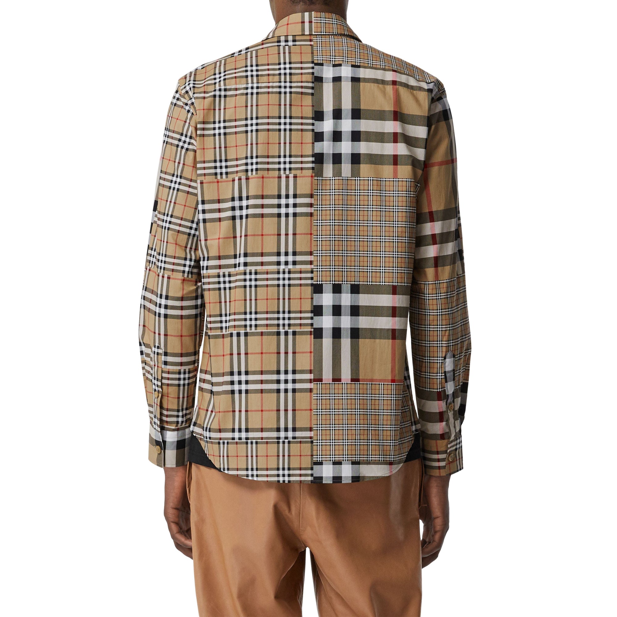 Chemise classique en coton check façon patchwork - Archive Beige
