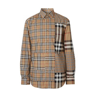 Chemise classique en coton check façon patchwork - Archive Beige