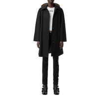Manteau évasé en gabardine tropicale avec capuche amovible - Black