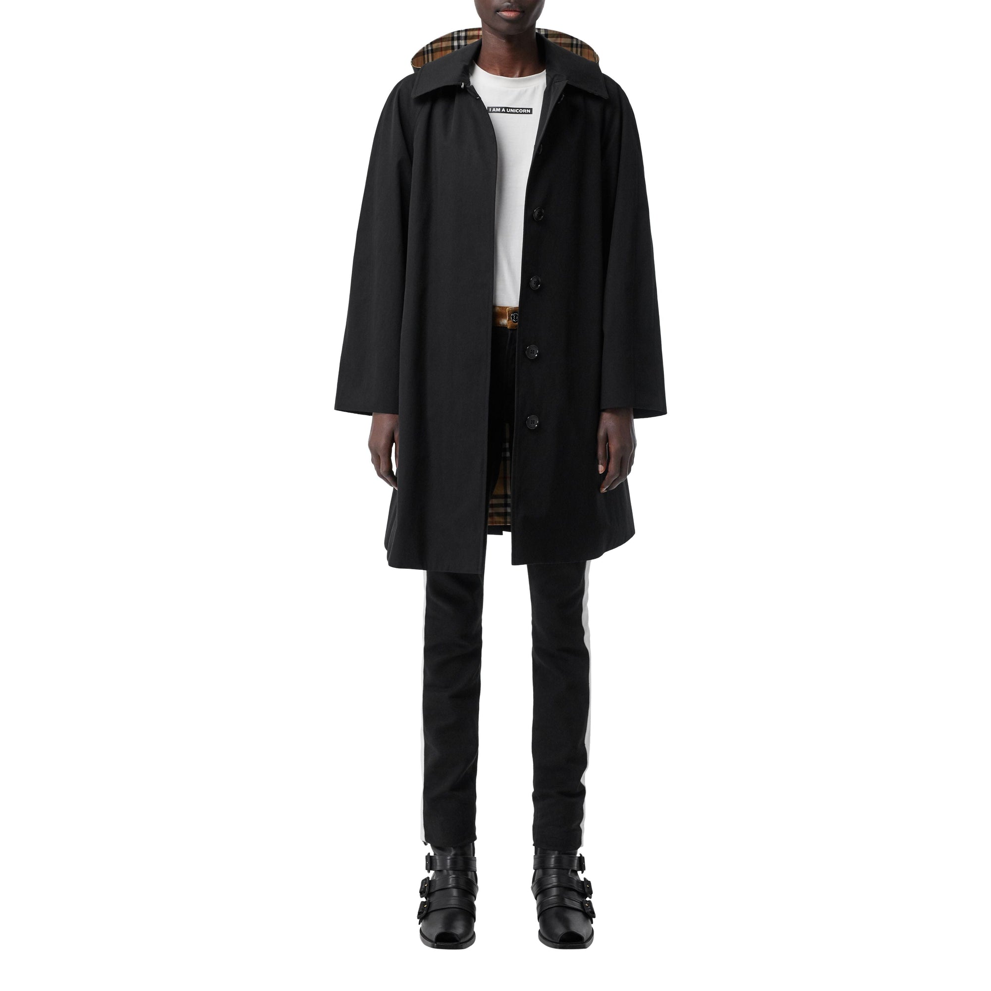 Manteau évasé en gabardine tropicale avec capuche amovible - Black