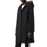 Manteau évasé en gabardine tropicale avec capuche amovible - Black