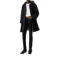 Manteau évasé en gabardine tropicale avec capuche amovible - Black