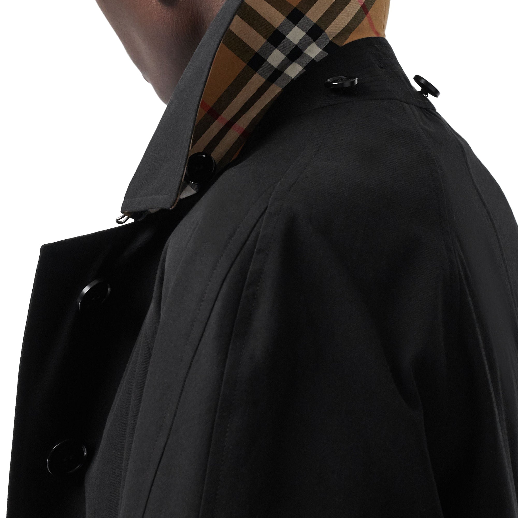 Manteau évasé en gabardine tropicale avec capuche amovible - Black