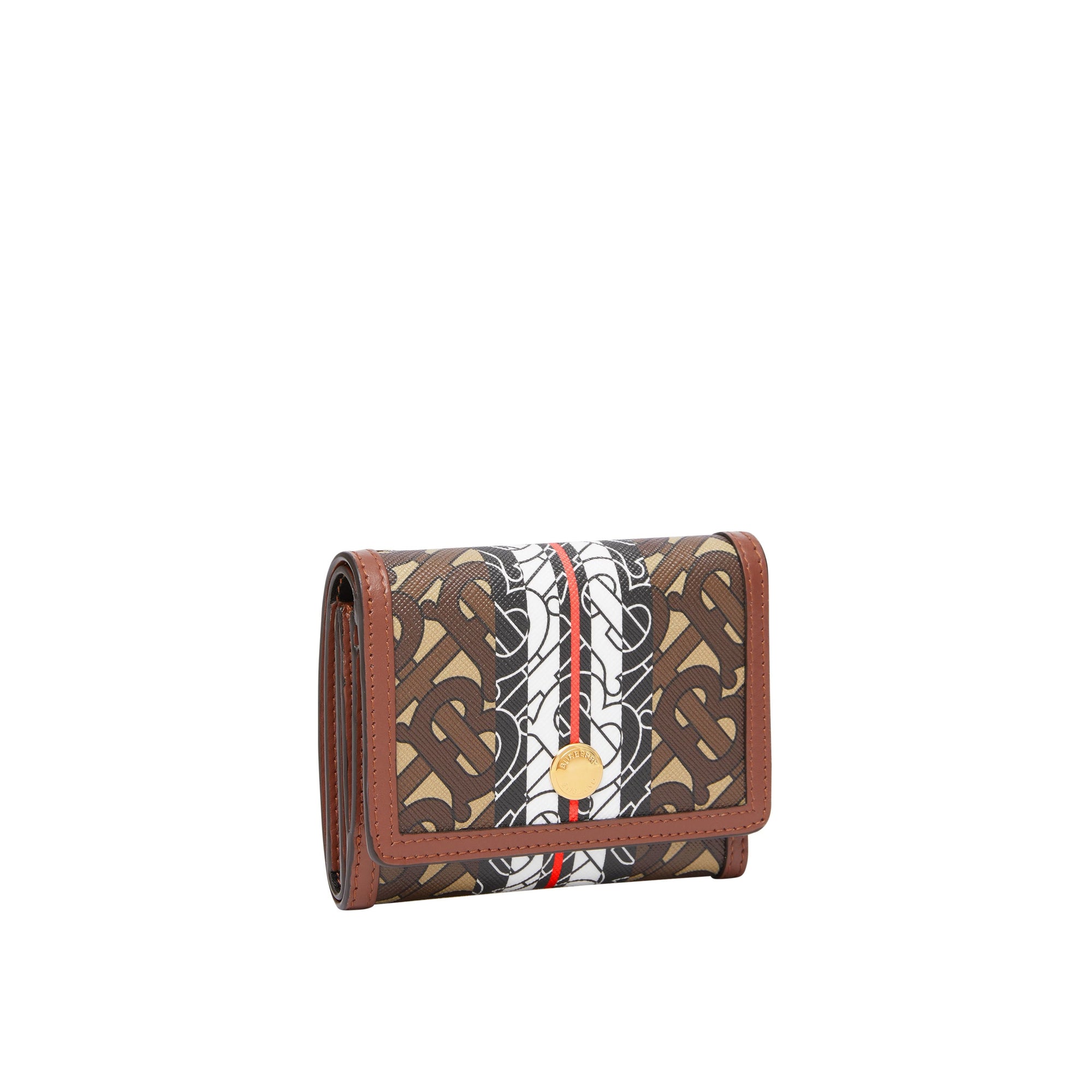 Petit portefeuille à rabat en toile écologique rayé Monogram - Bridle Brown