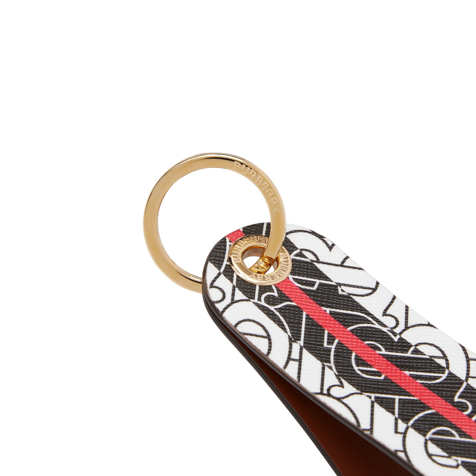 Porte-clés en cuir et toile écologique rayé Monogram - Bridle Brown
