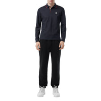 Polo à manches longues en piqué de coton Monogram - Navy