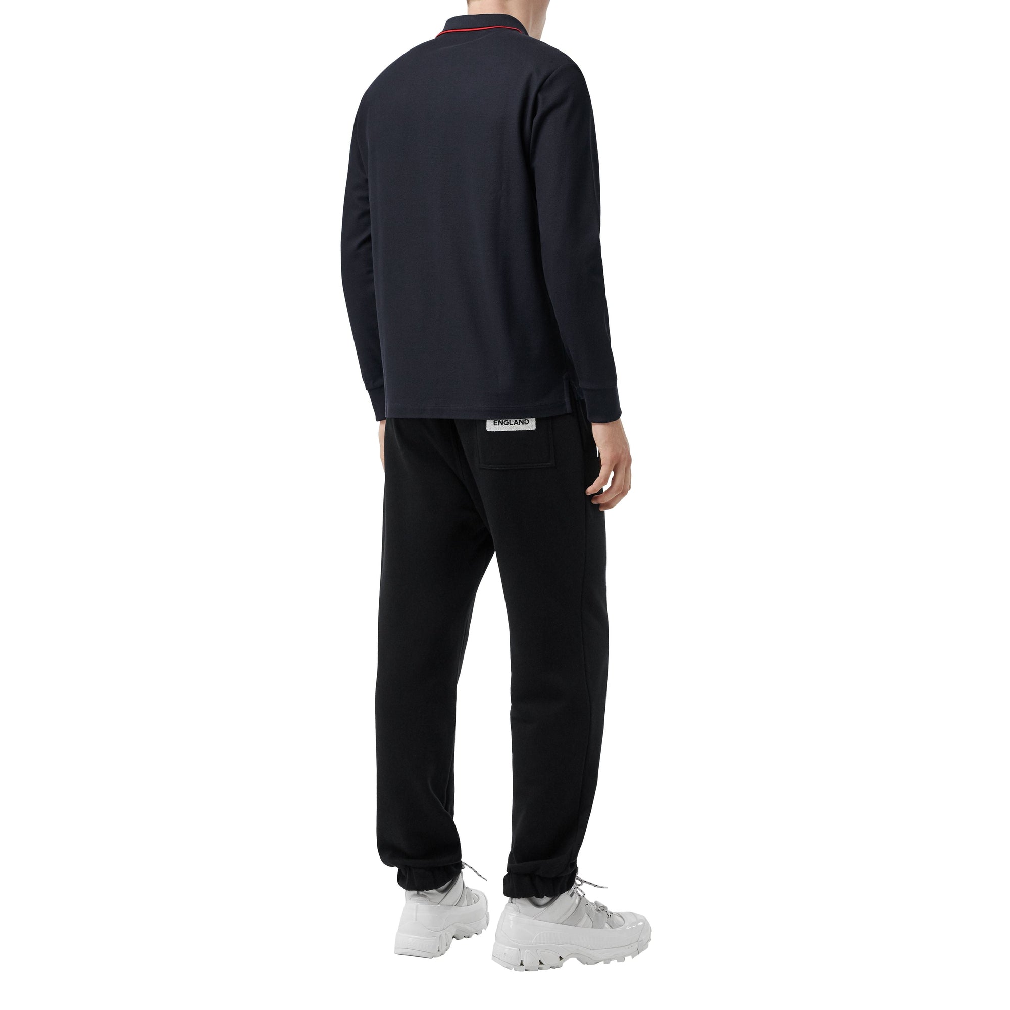 Polo à manches longues en piqué de coton Monogram - Navy
