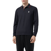 Polo à manches longues en piqué de coton Monogram - Navy