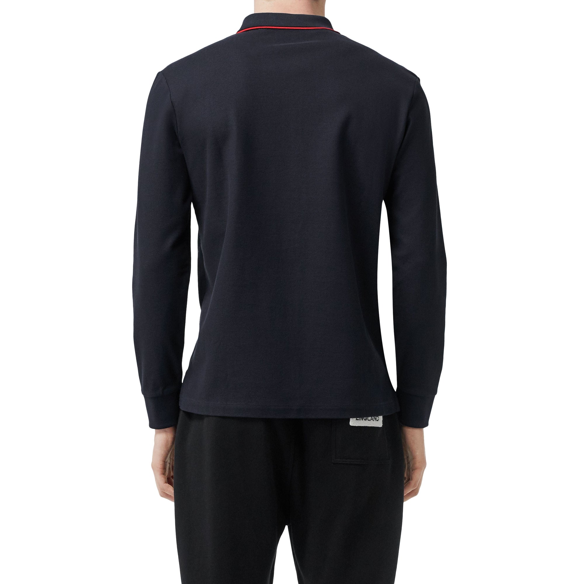 Polo à manches longues en piqué de coton Monogram - Navy