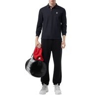Polo à manches longues en piqué de coton Monogram - Navy