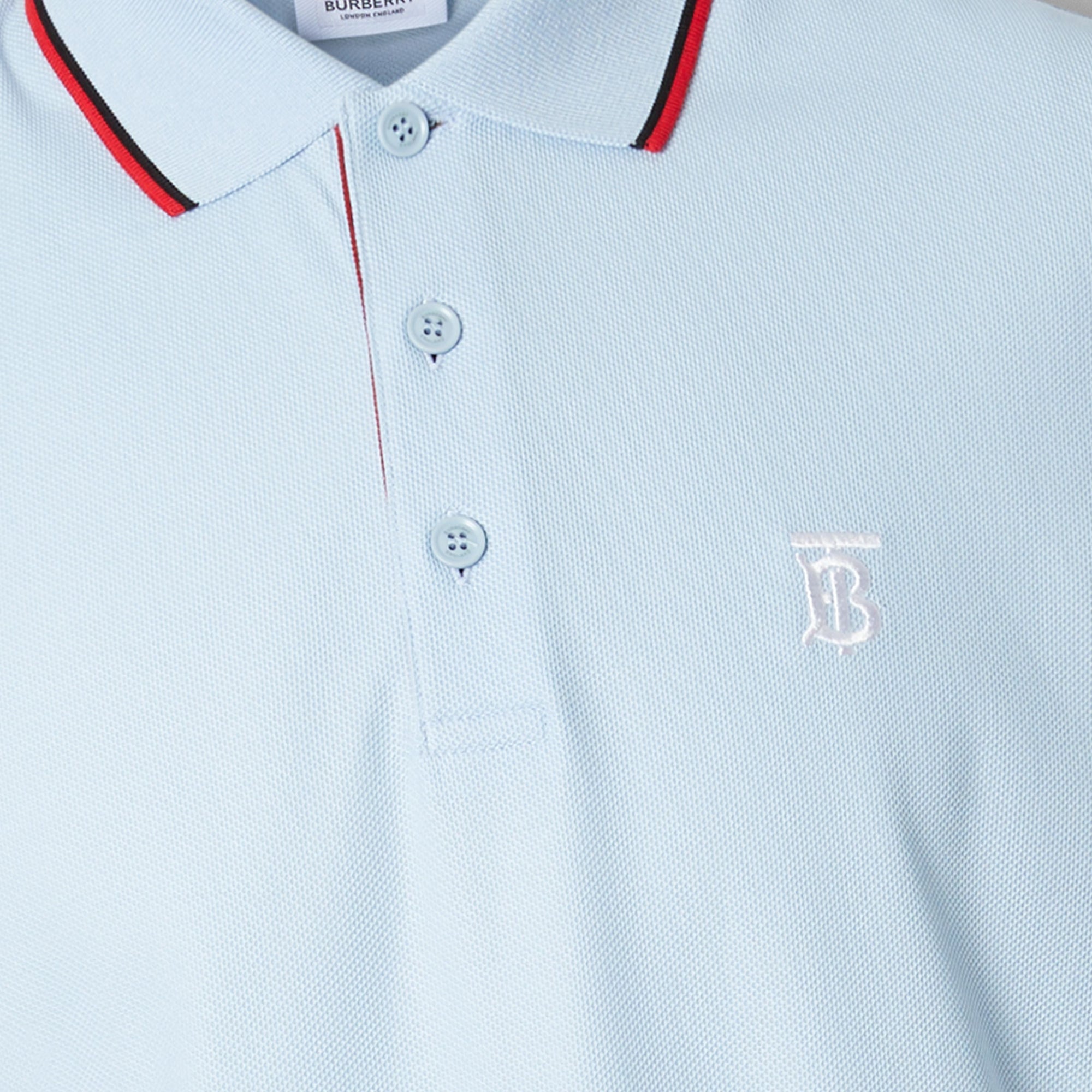 Polo à manches longues en piqué de coton Monogram - Pale Blue