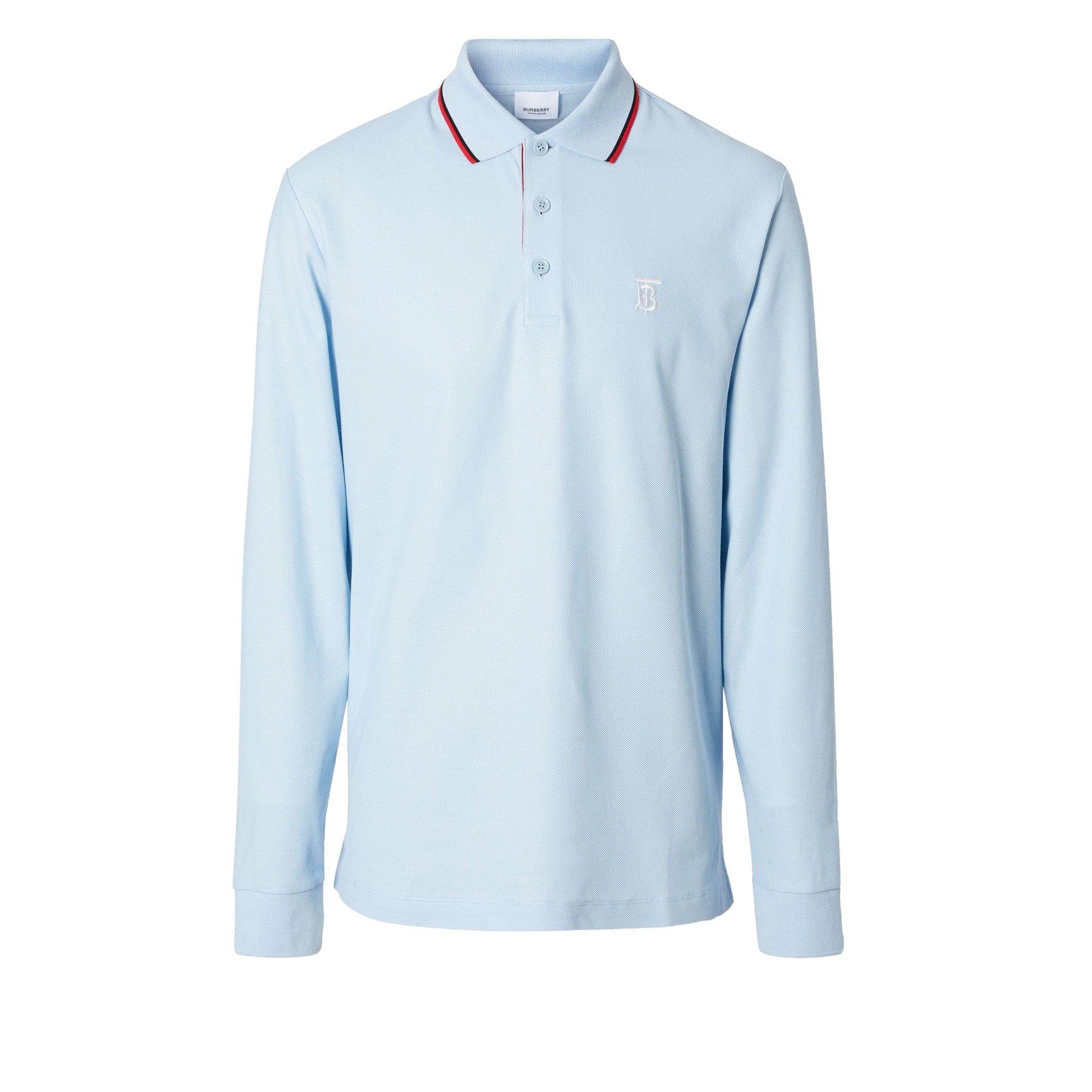 Polo à manches longues en piqué de coton Monogram - Pale Blue