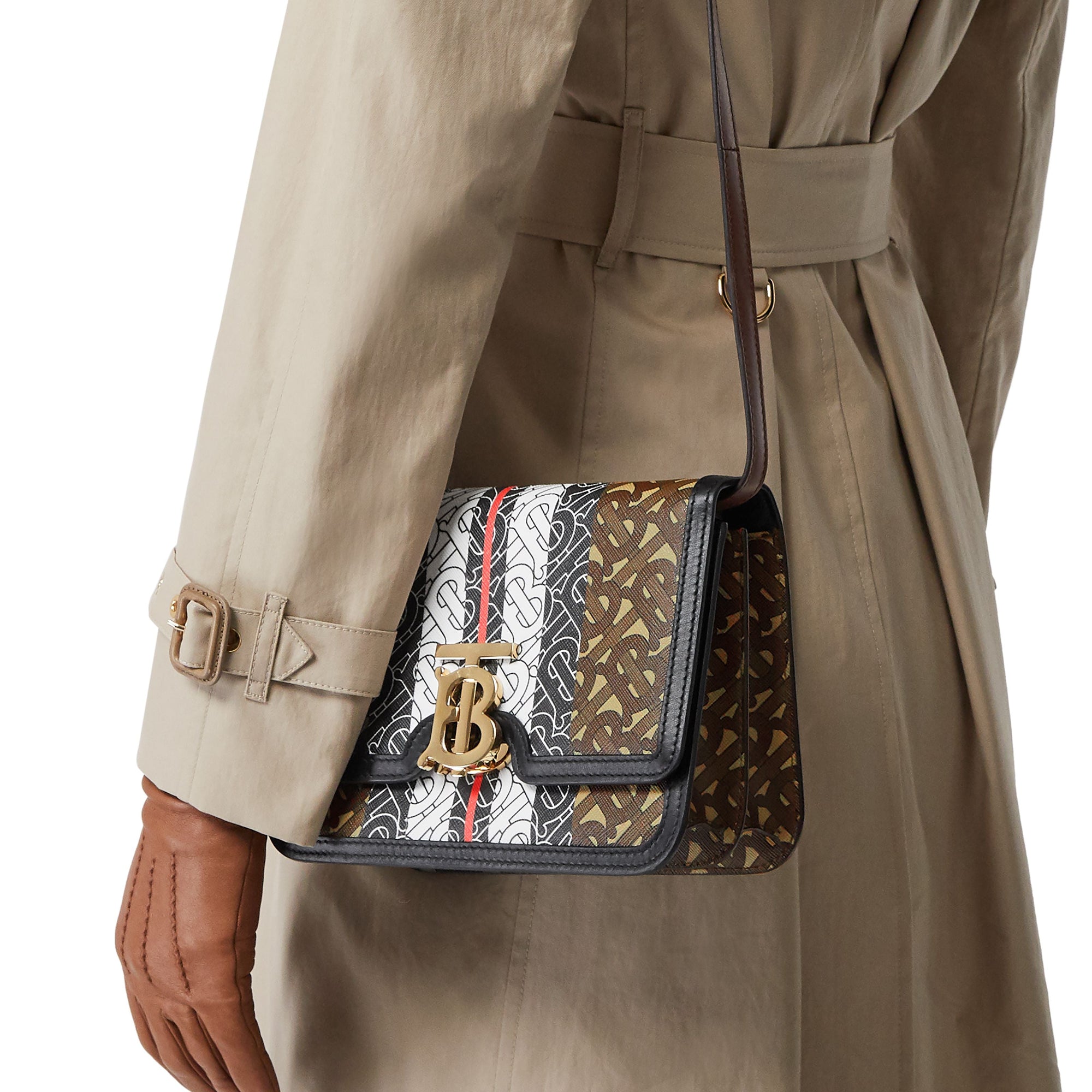 Petit sac TB en toile écologique rayé Monogram - Bridle Brown