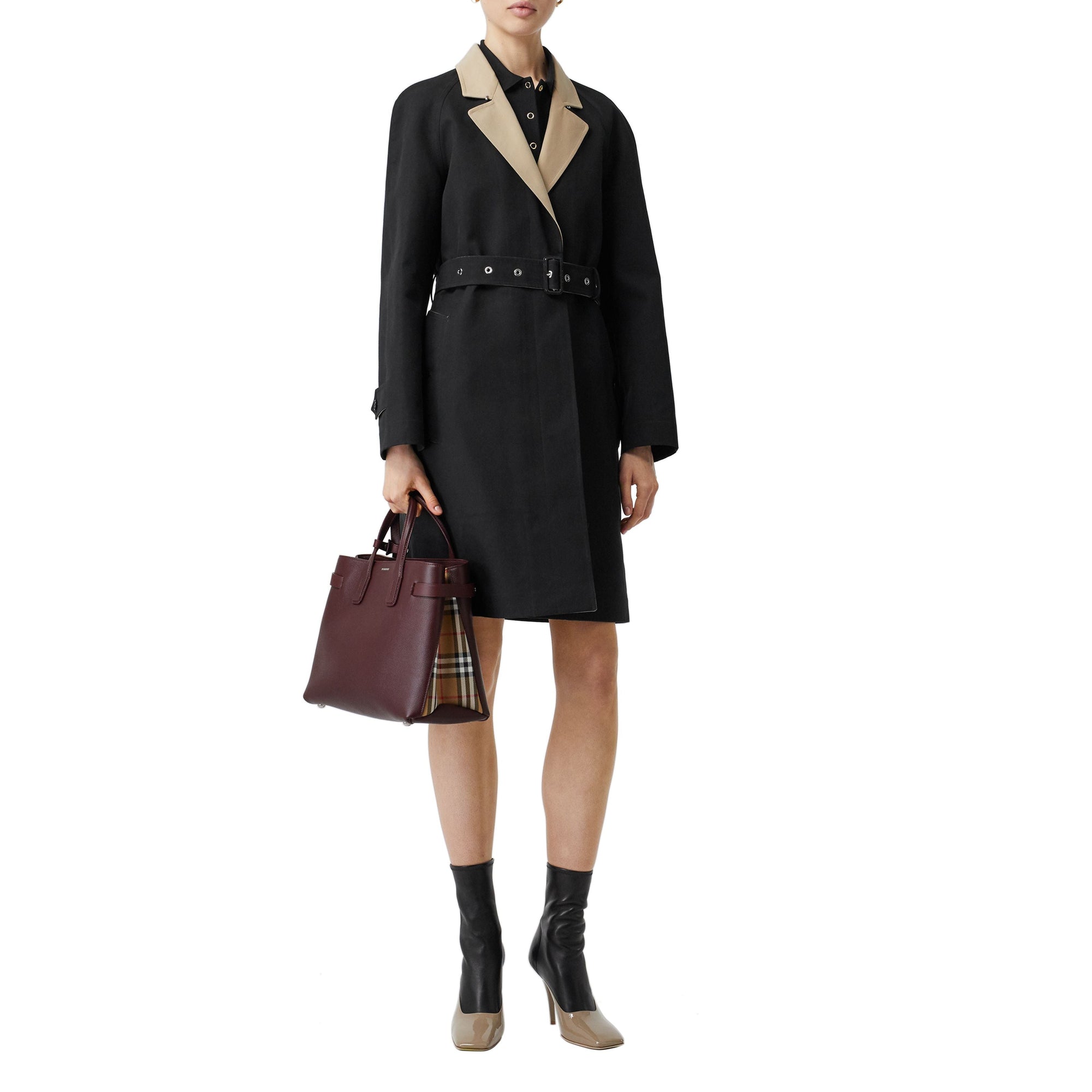 Sac The Banner moyen en cuir avec Vintage check - Mahogany Red