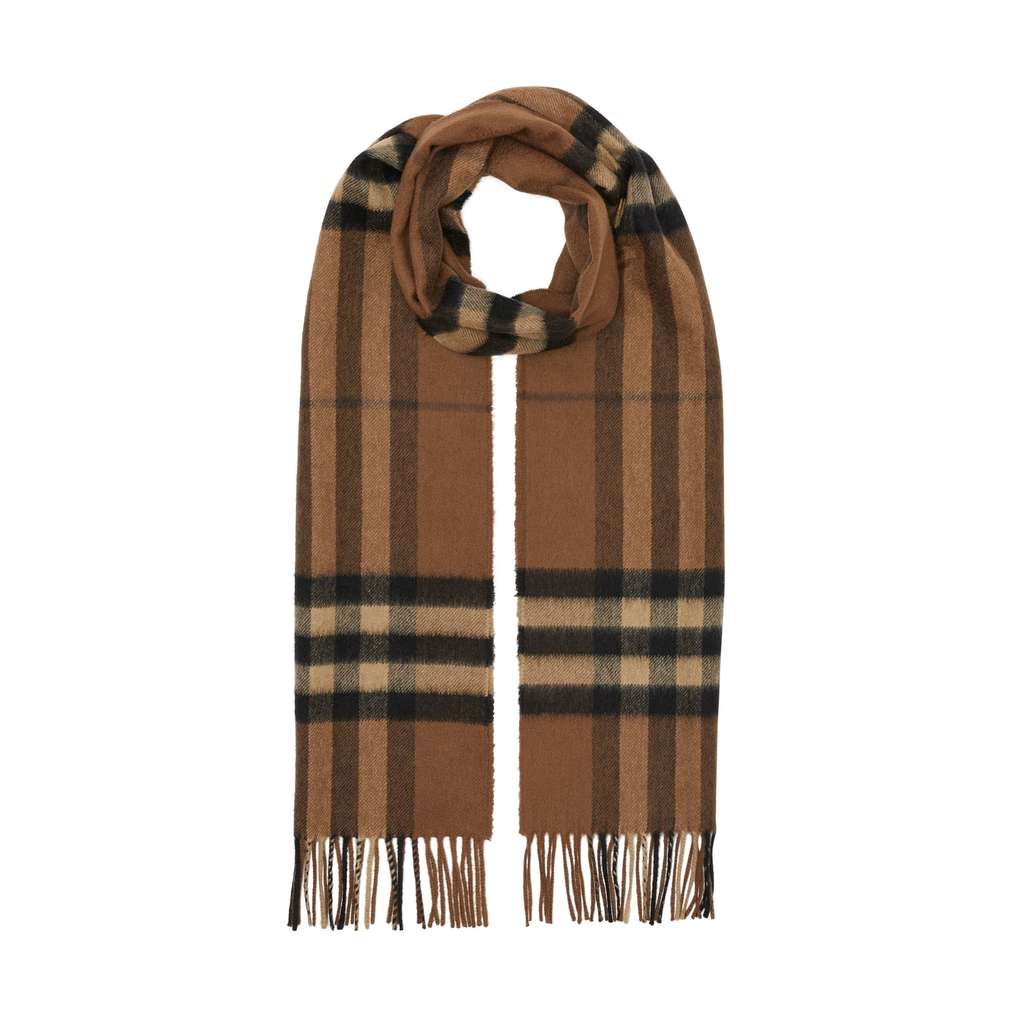Écharpe classique en cachemire check - Bridle Brown