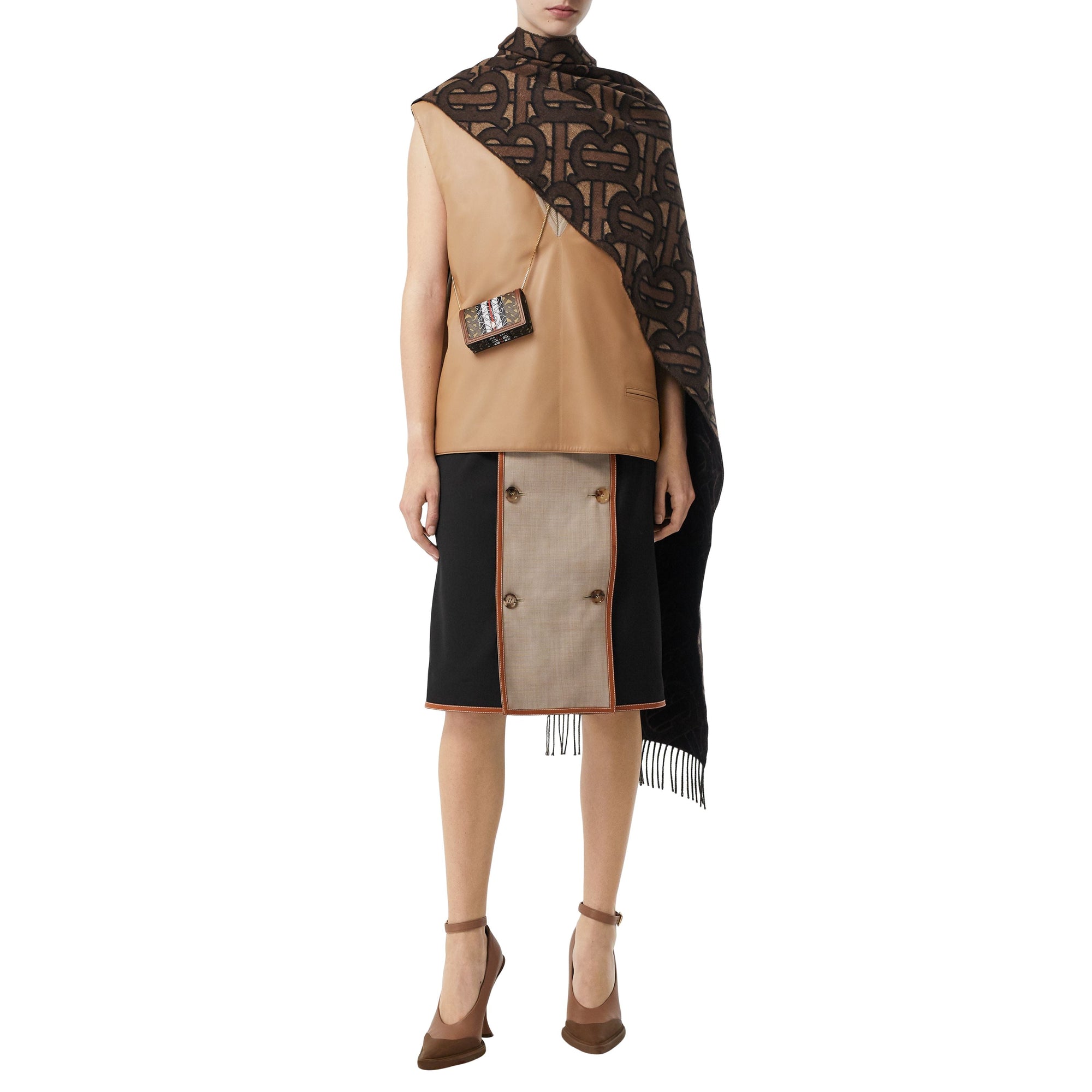 Porte-cartes en toile écologique rayé Monogram avec sangle - Bridle Brown