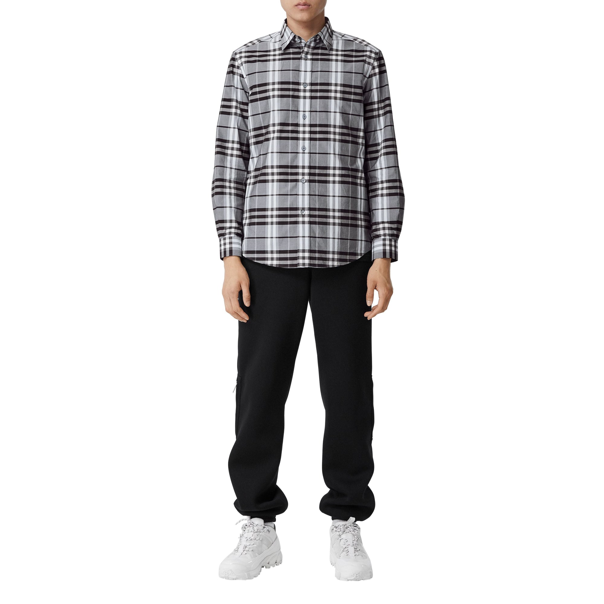 Chemise en popeline de coton check - Sky Blue