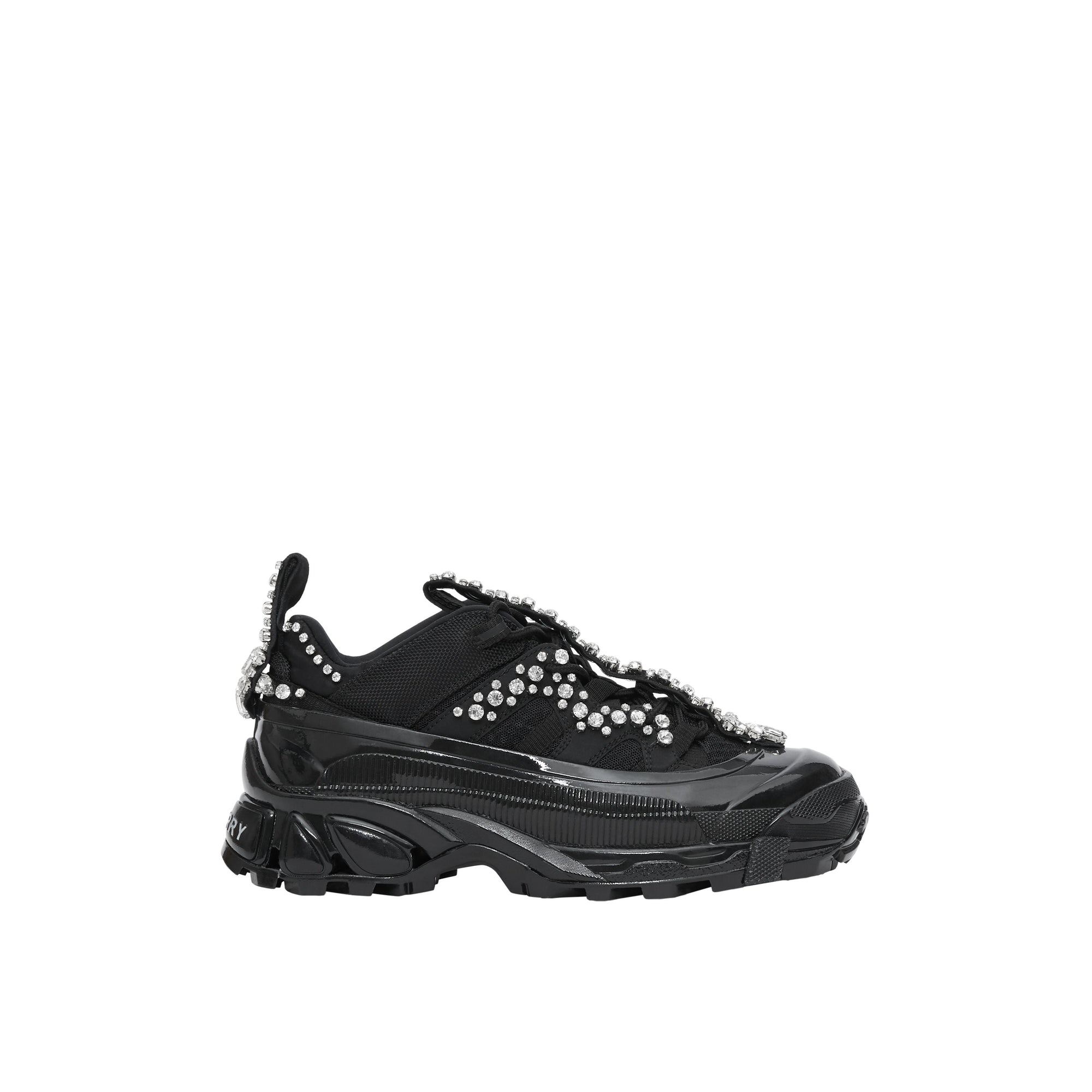 Sneakers Arthur en cuir velours et mesh avec cristaux - Black & Crystals