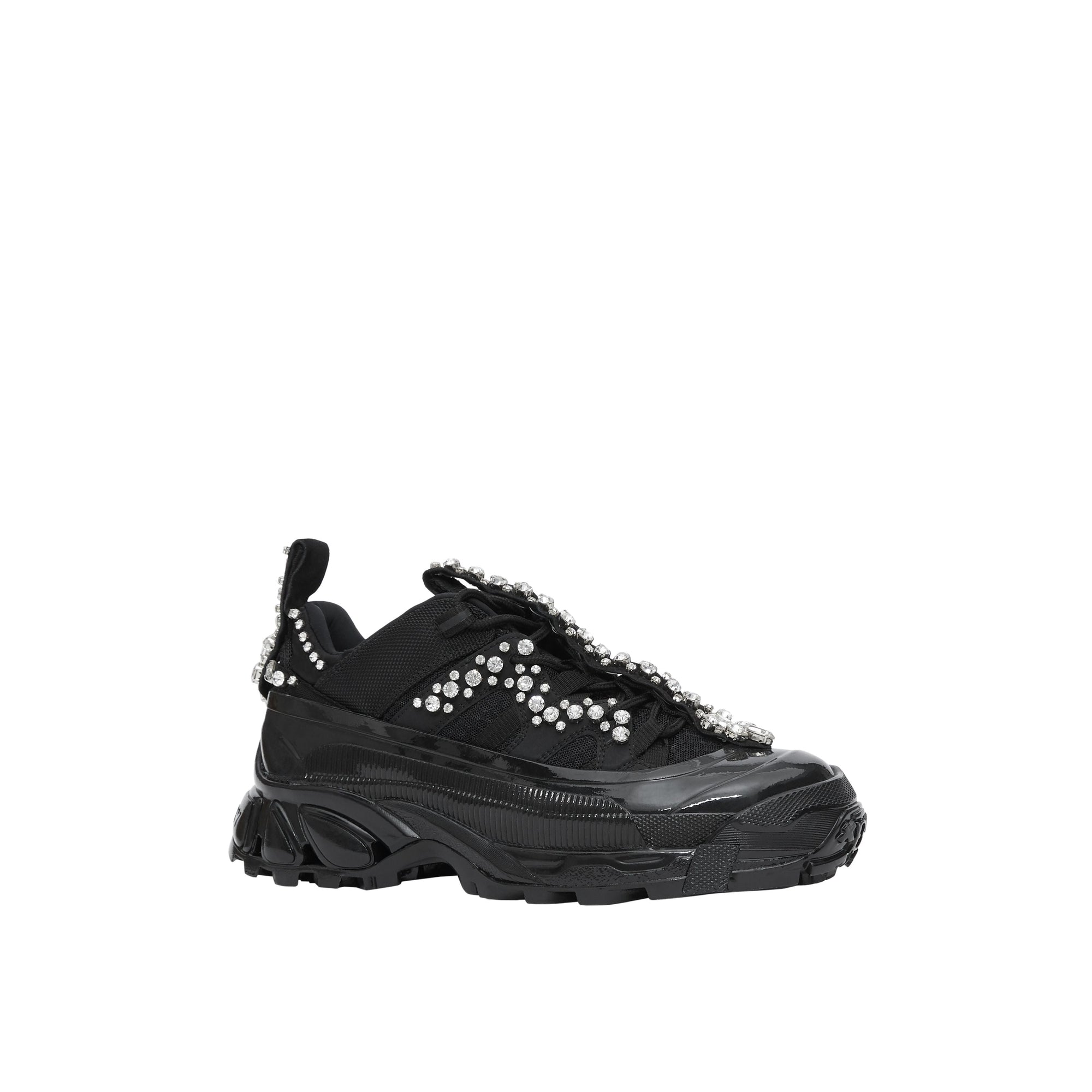 Sneakers Arthur en cuir velours et mesh avec cristaux - Black & Crystals