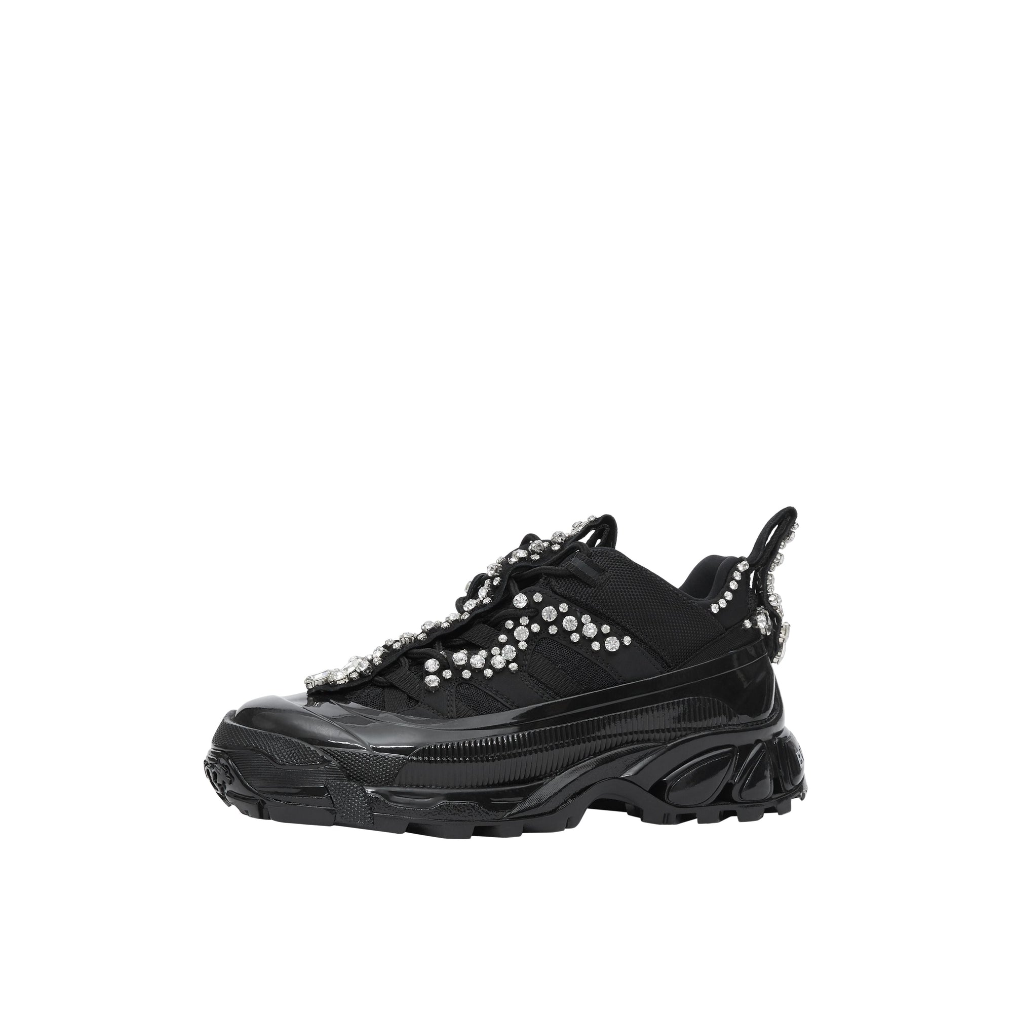 Sneakers Arthur en cuir velours et mesh avec cristaux - Black & Crystals